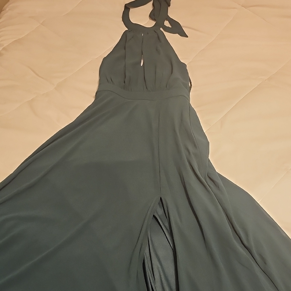 Soieblu Teal Halter Prom Dress
